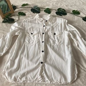 Zara White Premium Denim Blouse Large